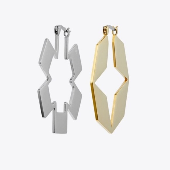 Tory Burch Kira Clover Hoop Earring - Silver/Gold - Picture 2 of 6